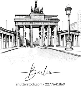 Berlin city's street in sketch art style, outlined landscape