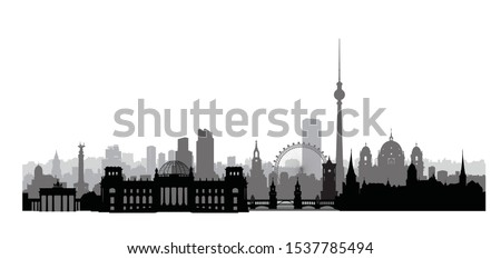 Berlin cityscape with landmarks. City urban landscape with buildings. Travel Germany skyline background.