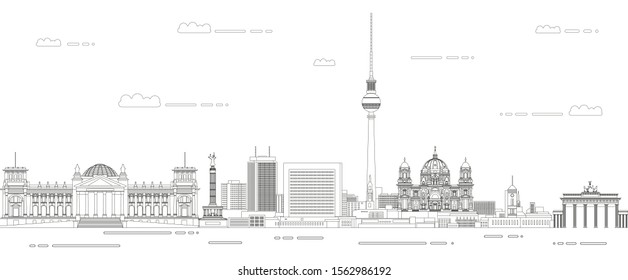 Berlin cityscape poster line art style vector illustration