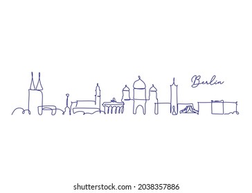 Berlin-Endloszeichnung, Brandenburger Tor. Ein Line Stil Berlin City Skyline. Einfache moderne minimalistische Stil Vektorgrafik.