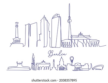 Berlin-Endloszeichnung, Brandenburger Tor. Ein Line Stil Berlin City Skyline. Einfache moderne minimalistische Stil Vektorgrafik.