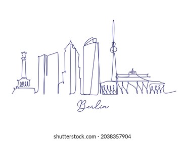 Berlin-Endloszeichnung, Brandenburger Tor. Ein Line Stil Berlin City Skyline. Einfache moderne minimalistische Stil Vektorgrafik.