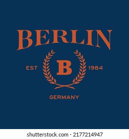 Diseño berlinés para camisetas. Impresión de camiseta de la universidad. Gráficos de tipografía para ropa deportiva y ropa. Ilustración vectorial.