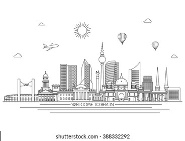 Berlin detailed Skyline. Travel and tourism background. Vector background. line illustration. Line art style