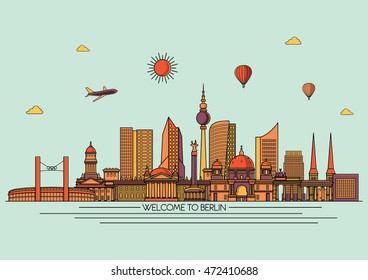 Berlin detailed Skyline. Travel and tourism background. Vector background. line illustration. Line art style