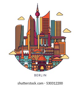 Berlin detailed Skyline. Travel and tourism background. Vector background. line illustration. Line art style