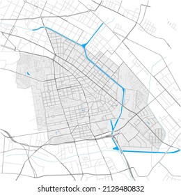 Neukölln, Berlin, DEUTSCHLAND, high detail vector map with city boundaries and editable paths. White outlines for main roads. Many smaller paths. Blue shapes and lines for water.