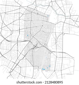 Schöneberg, Berlin, DEUTSCHLAND, high detail vector map with city boundaries and editable paths. White outlines for main roads. Many smaller paths. Blue shapes and lines for water.