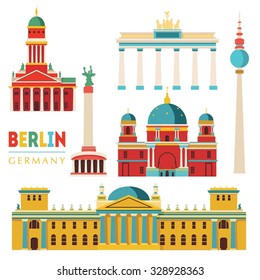 Berlin famous monuments. Vector illustration