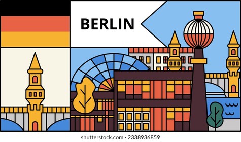 Berlin Flat Line Banner. Vector Illustration of University Germany Country Architecture.