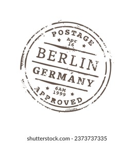 Berlin Germany approved postage, postal stamp sign. Vector post office round seal, mail delivery emblem retro ink stamp. International mail control sign