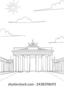 Berlin, Germany - Brandenburg Gate line art drawing for kids and adults coloring book