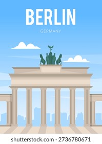 Berlin, Germany Brandenburg gate modern poster illustration in flat style. Travel and tourism concept design. Vector stock