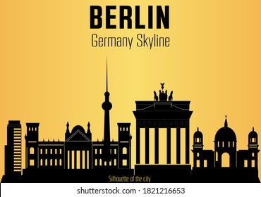 Berlin Germany city silhouette and yellow background. Berlin Germany Skyline.