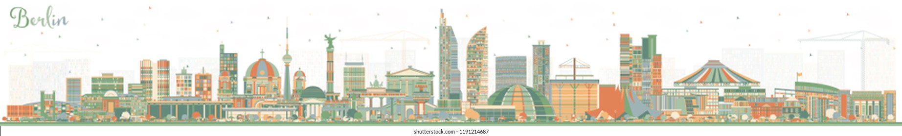 Berlin Germany City Skyline with Color Buildings. Vector Illustration. Business Travel and Tourism Concept with Historic Architecture. Berlin Cityscape with Landmarks.