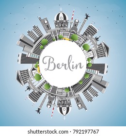 Berlin Germany City Skyline with Gray Buildings, Blue Sky and Copy Space. Vector Illustration. Business Travel and Tourism Concept with Historic Architecture. Berlin Cityscape with Landmarks.