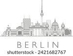 Berlin, Germany cityscape line art style vector illustration