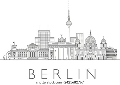 Berlin, Germany cityscape line art style vector illustration