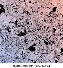 Berlin, Germany (DEU) - Urban vector megacity map with parks, rail and roads, highways, minimalist town plan design poster, city center, downtown, transit network, gradient blueprint