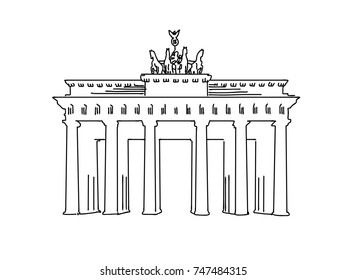 Berlin, Germany famous Travel Sketch. Lineart drawing by hand. Greeting card design, vector illustration