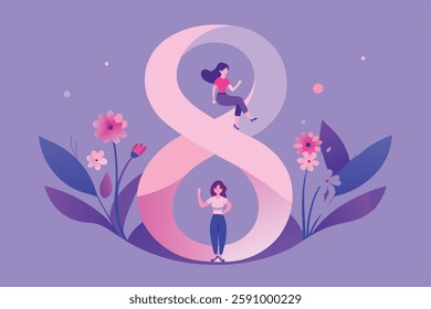 Berlin, Germany – February 17, 2024: International Women's Day Celebration with Floral Design and Number Eight