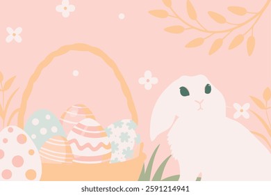 Berlin, Germany – February 19, 2024: Cute Easter Bunny with Basket of Decorative Eggs.