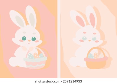 Berlin, Germany – February 20, 2024: Cute Easter Bunny with Basket of Decorative Eggs.