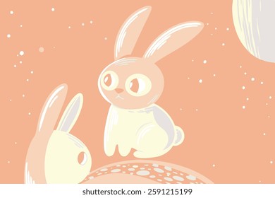 Berlin, Germany – February 20, 2024: Adorable Springtime Bunny Holding a Basket of Easter Eggs in Soft Pastel Colors – Cute and Cozy Illustration for Holiday Cards, Posters, and Seasonal Decor