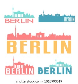Berlin Germany Flat Icon Skyline Vector Silhouette Design Set.