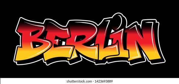 Berlin Germany Graffiti Decorative Lettering Vandal Street Art Free Wild Style On The Wall City Urban Illegal Action By Using Aerosol Spray Paint. Underground Hip Hop Vector Illustration Print T Shirt