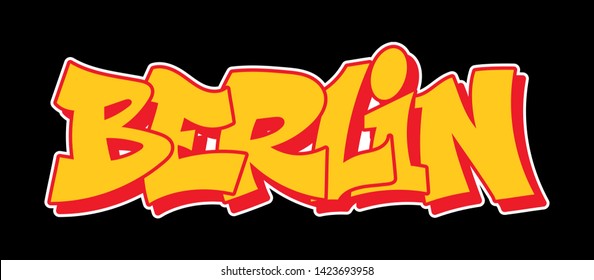 Berlin Germany Graffiti decorative lettering vandal street art free wild style on the wall city urban illegal action by using aerosol spray paint. Underground hip hop vector illustration print t shirt