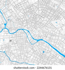 Berlin, Berlin, Germany high resolution vector map with editable paths. Bright outlines for main roads. Use it for any printed and digital background. Blue shapes and lines for water.