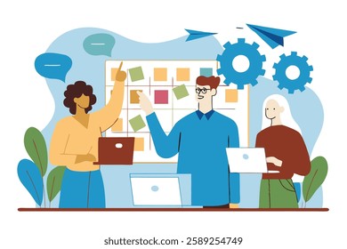 Berlin, Germany – January 20, 2024: Modern business team collaboration, diverse professionals brainstorming in an office environment. People discussing ideas.