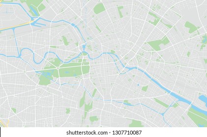 Berlin, Germany, printable map, designed as a high quality background for high contrast icons and information in the foreground.