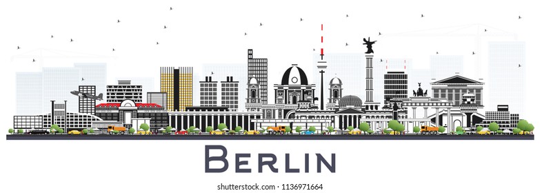Berlin Germany Skyline with Gray Buildings Isolated on White. Vector Illustration. Business Travel and Tourism Concept with Historic Architecture. Berlin Cityscape with Landmarks.