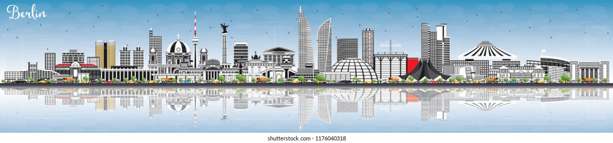 Berlin Germany Skyline with Gray Buildings, Blue Sky and Reflections. Vector Illustration. Business Travel and Tourism Concept with Historic Architecture. Berlin Cityscape with Landmarks.