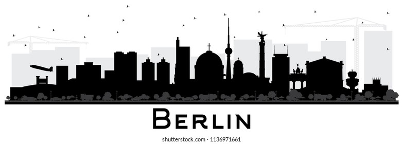 Berlin Germany Skyline Silhouette with Black Buildings Isolated on White. Vector Illustration. Business Travel and Tourism Concept with Historic Architecture. Berlin Cityscape with Landmarks.