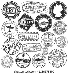 Berlin Germany Stamp Vector Art. Postal Passport Travel Design Set Vintage Icons.