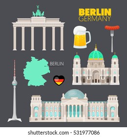 Berlin Germany Travel Doodle with Architecture, Beer and Flag. Vector illustration