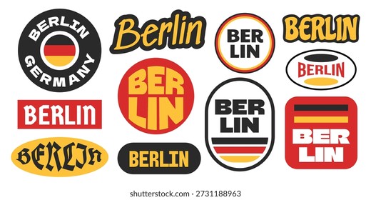 Coleção de adesivos, adesivos, emblemas e logotipos de tipografia da Alemanha de Berlim. 