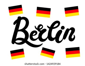 Berlin. Hand drawn lettering. Vector illustration. Typography poster, banner. Capital of Germany. German flag