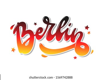 "Berlin" hand lettering city name. Calligraphy quote on white background for prints, banners, logos, stickers, cards, posters, etc. Typography inscription. EPS 10