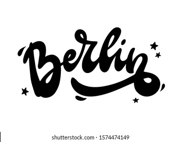 Berlin hand lettering city name with decorative elements on white background. Calligraphy quote for posters, banners, prints, logos, stickers, cards, etc. EPS 10