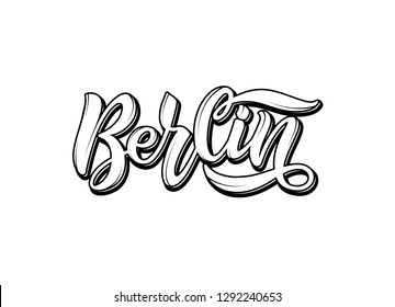 Berlin. Hand written Lettering for city name. Tag,Template. Vector modern calligraphy for print , typography poster. - Vector