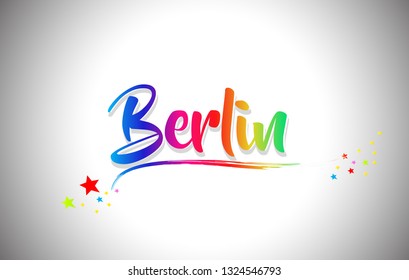Berlin Handwritten Word Text with Rainbow Colors and Vibrant Swoosh Design Vector Illustration.