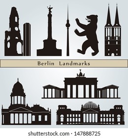 Berlin landmarks and monuments isolated on blue background in editable vector file