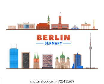 Berlin landmarks on a white background. Isolated objects. Flat vector illustration. Business travel and tourism concept with modern buildings. Image for banner or web site.