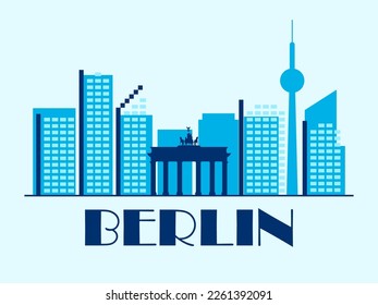 Berliner Landschaft im Vintage-Stil. Retro Banner der Stadt Berlin mit Brandenburger Tor und Häuser im linearen Stil. Design für Druck, Plakate und Werbematerialien. Stadtlogo. Vektorgrafik