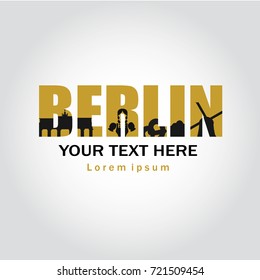 Berlin logo with famous building icons.Berlin typography design.Text place.Minimalist modern logo template.Vector illustration.