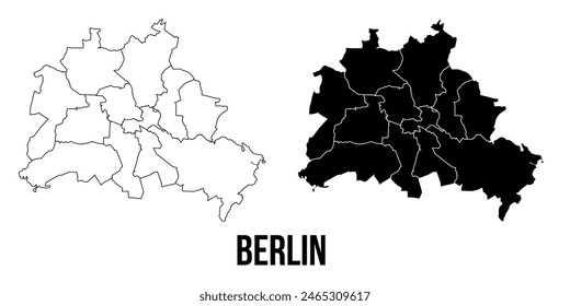 Berlín mapa de las regiones de la ciudad distritos Vector negro sobre blanco